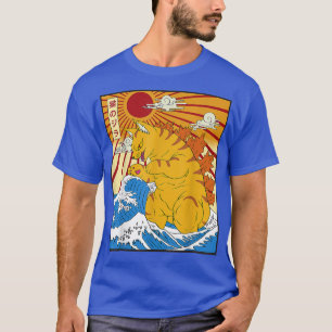 Camiseta Catzilla Vintage Engraçado Gato Arte Japonesa