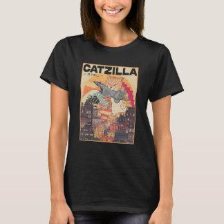 Camiseta Catzilla Vintage Engraçado Gato Arte Japonesa