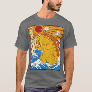 Camiseta Catzilla Vintage Engraçado Gato Arte Japonesa