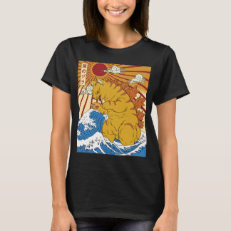 Camiseta Catzilla Vintage Engraçado Gato Arte Japonesa