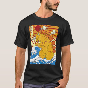 Camiseta Catzilla Vintage Gato Cinto Japonês Sunset