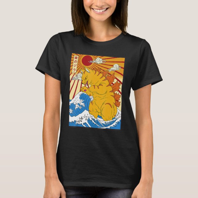 Camiseta Catzilla Vintage Gato Cinto Japonês Sunset (Frente)