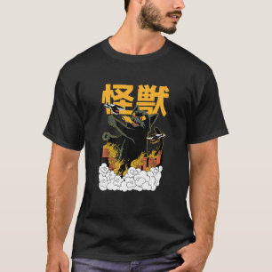 Camiseta Catzilla Vs Kaiju Vintage Engraçado Gato de Arte 