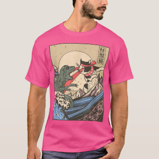 Camiseta Catzilla vs Kaiju Vintage Engraçado Gato de Arte E