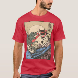 Camiseta Catzilla vs Kaiju Vintage Engraçado Gato de Arte E