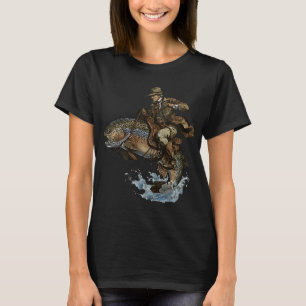 Camiseta Caubói Montando Truta Arco-Íris Pesca Vintage Surr