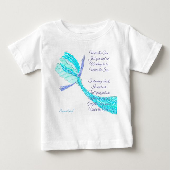 Camiseta cauda de peixe debaixo do mar com poema (Frente)