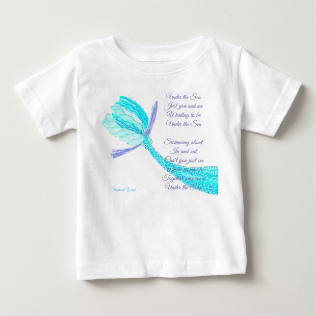 Camiseta cauda de peixe sob o mar com poema (Frente)