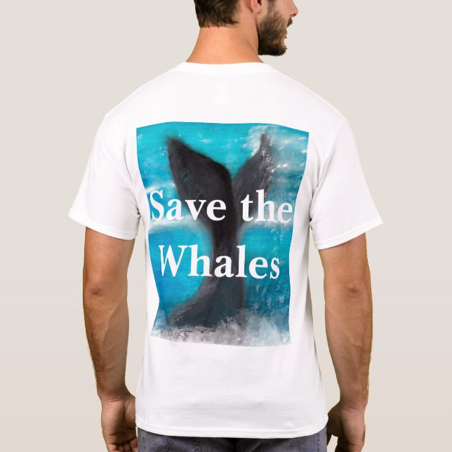 Camiseta Cauda de uma baleia - Salve o branco das baleias (Verso)