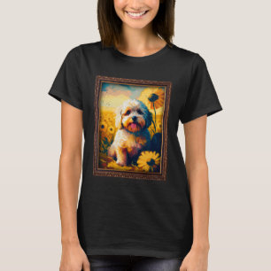 Camiseta Cavachon Pintando Flor de Girassol Mamãe Flora