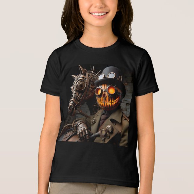 Camiseta Cavaleiro Abóbora de Halloween Steampunk (Frente)