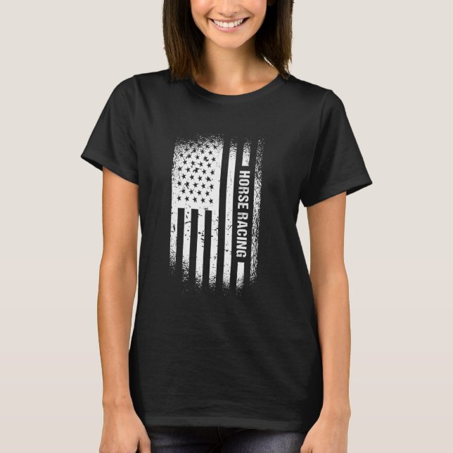 Camiseta Cavaleiro Bandeira Dos EUA Corrida De Cavalos (Frente)