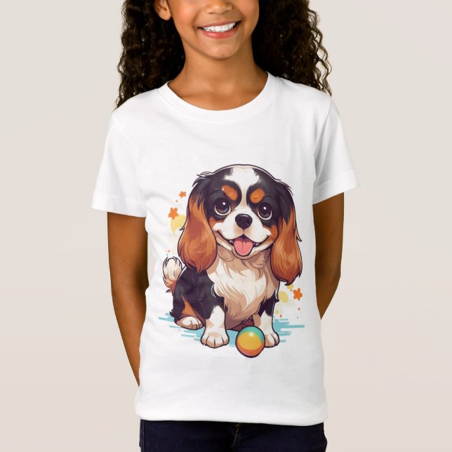 Camiseta Cavaleiro Cavalier Rei Charles Tricolor com uma bo (Frente)