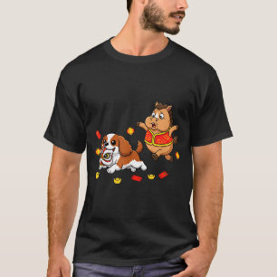Camiseta Cavaleiro Chinês Cavalo Rei Charles Spaniel Feliz 