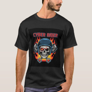 Camiseta Cavaleiro Cibernético Arte Pixel Crânio Chamas & P