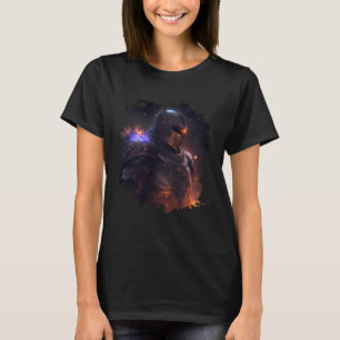 Camiseta Cavaleiro com chamas de fundo invencível no mundo