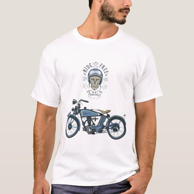 Camiseta cavaleiro da motocicleta e velomotor velho, cor (Frente)