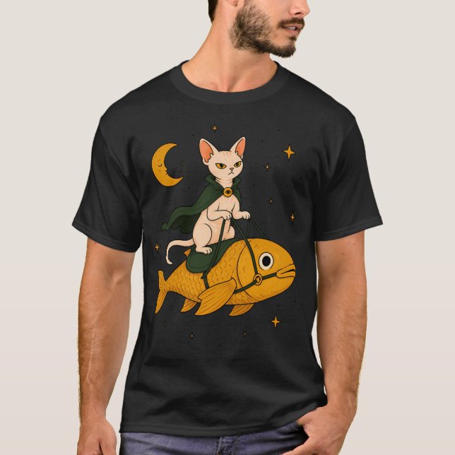 Camiseta Cavaleiro de Peixe Gato Sphynx (Frente)