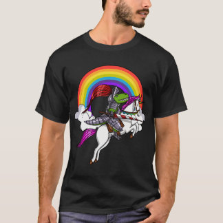 Camiseta Cavaleiro Dinossauro T-Rex Montando Unicórnio