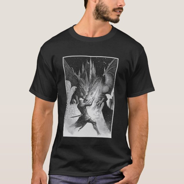 Camiseta Cavaleiro e Dragão do Castelo Medieval Mítico Vint (Frente)