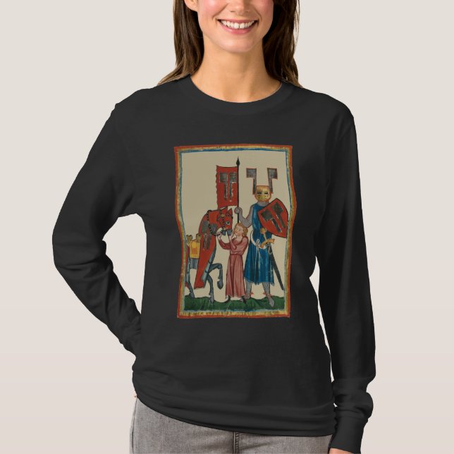 Camiseta Cavaleiro e Esquadrão, Arte Medieval do Século 14 (Frente)