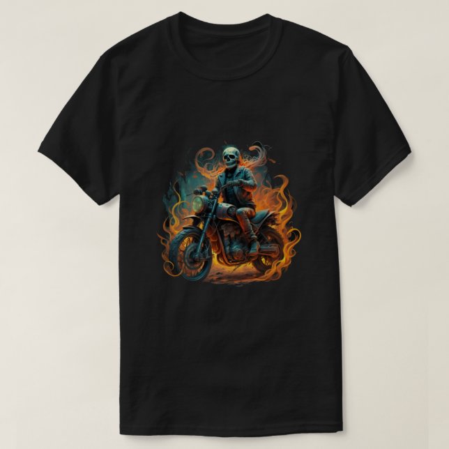 Camiseta Cavaleiro escuro/piloto de motocicleta esquelético (Frente do Design)
