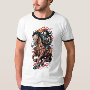 Camiseta Cavaleiro Esqueleto Fogueiro em um Cavalo Galopant
