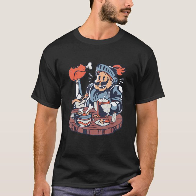 Camiseta Cavaleiro Faminto Engraçado - Cruzador Medieval Re (Frente)