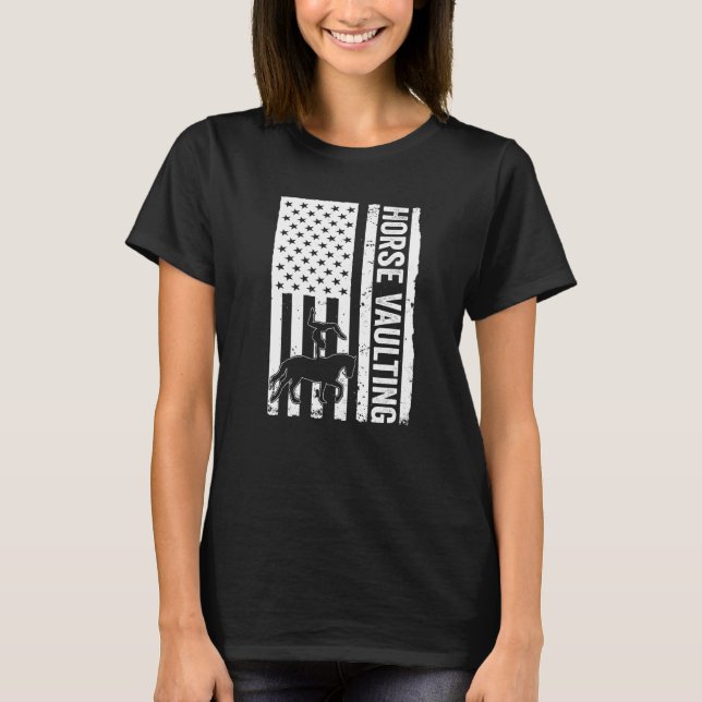 Camiseta Cavaleiro Gineta Bandeira EUA Cavalos de Ginástica (Frente)