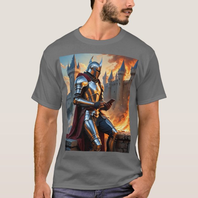 Camiseta Cavaleiro Medieval Engraçado No Telefone (Frente)