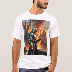 Camiseta Cavaleiro Medieval, Funny Castle Fire Fantasy Art