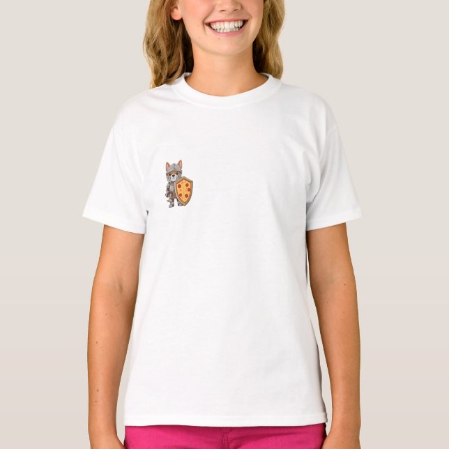 Camiseta Cavaleiro Pizza Corgi Cães Crianças (Frente)