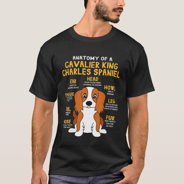 Camiseta Cavaleiro Rei Charles Spaniel Anatomy Engraçado Co (Frente)