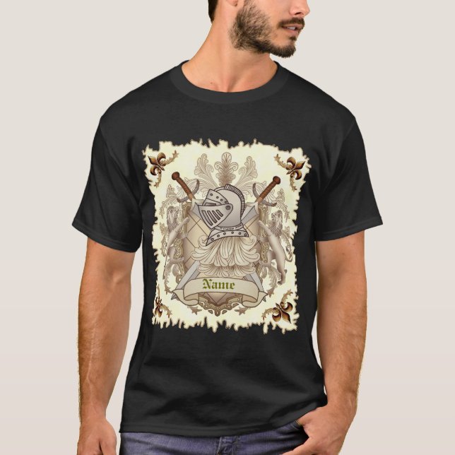 Camiseta Cavaleiro sépia Sobrenome escudo (Frente)
