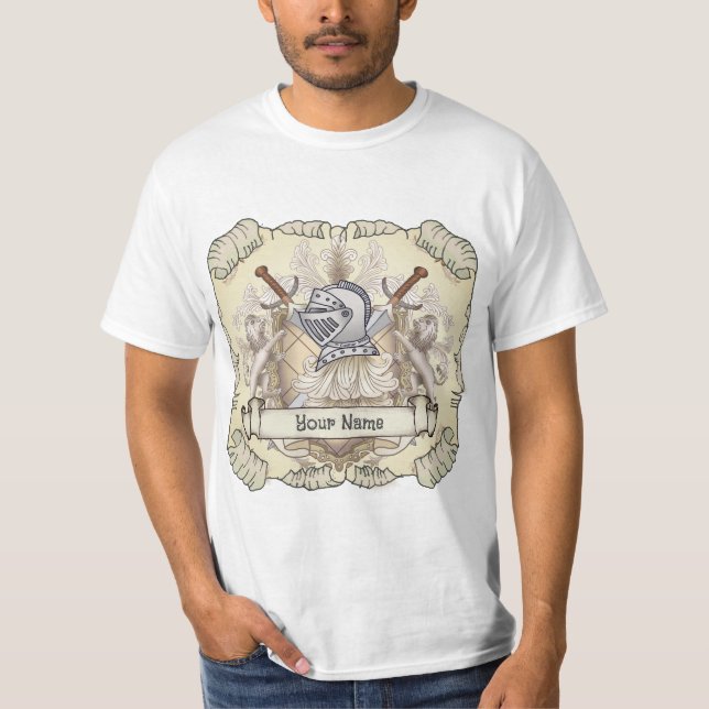 Camiseta Cavaleiro Sépia Sobrenome Escudo (Frente)