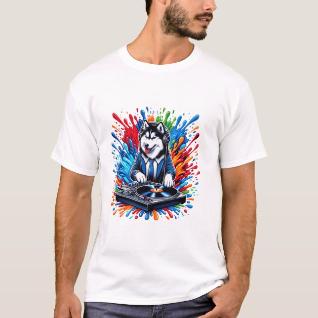 Camiseta Cavaleiro Siberian Husky DJ Cachorro (Frente)