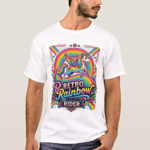 Camiseta Cavaleiro Unicórnio Arco-íris Retro