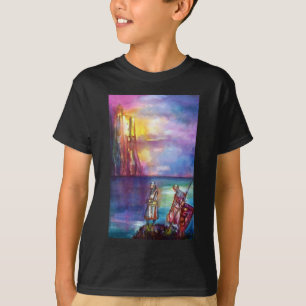 Camiseta Cavaleiros medievais PENDRAGON,Lago Sunset,Fantasi