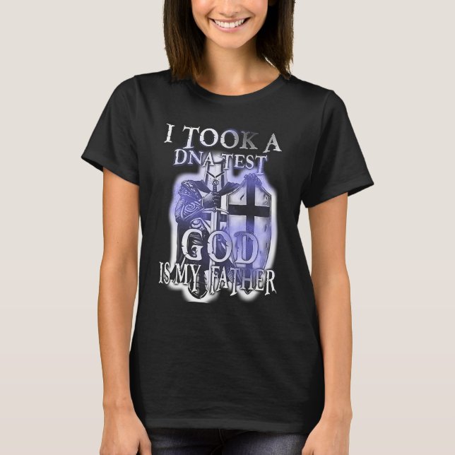 Camiseta Cavaleiros Templários Eu fiz um teste de DNA Deus  (Frente)