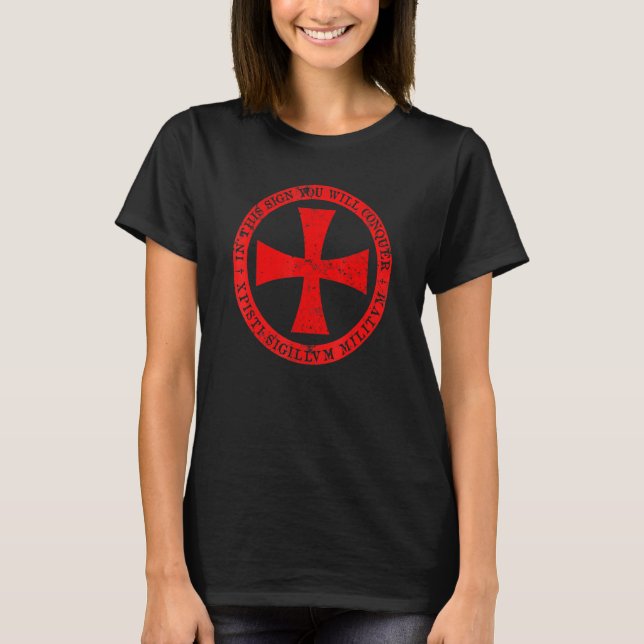 Camiseta Cavaleiros Templários Maltês Cross Shield Medieval (Frente)