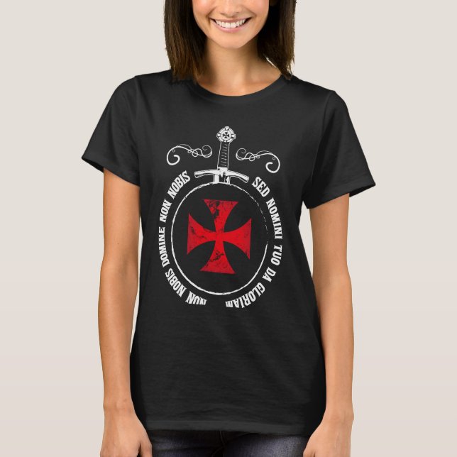Camiseta Cavaleiros Templários Motto Templar Cruz e Espada  (Frente)