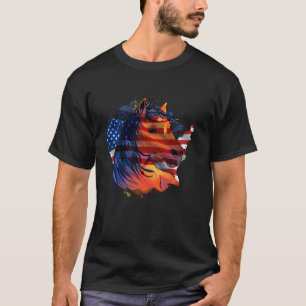 Camiseta Cavalgada de cavalo em silhueta da bandeira americ