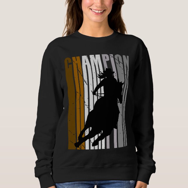 Camiseta Cavalgando Campeã de Corrida de Barril Vaqueira Ma (Frente)