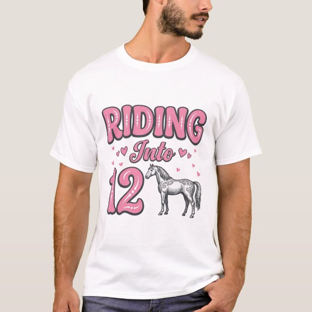 Camiseta Cavalgando no Design de Vetor de Aniversário de 12 (Frente)