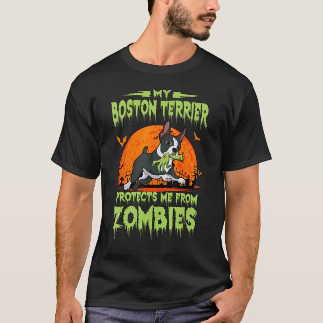 Camiseta Cavalheiro Americano do Zombie Terrier Halloween (Frente)