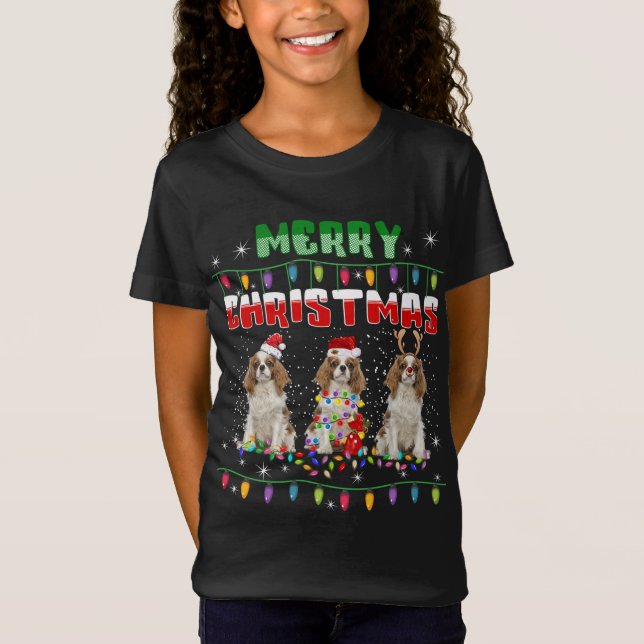 Camiseta Cavalier Charles Spaniel Christmas Lights Dog (Frente)