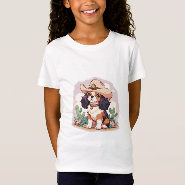 Camiseta Cavalier King Charles pastel rosa cowboy (Frente)