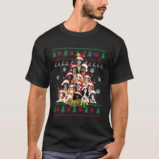 Camiseta Cavalier King Charles Spaniel Árvore de Natal Ugly (Frente)