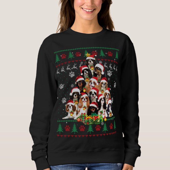 Camiseta Cavalier King Charles Spaniel Árvore de Natal Ugly (Frente)