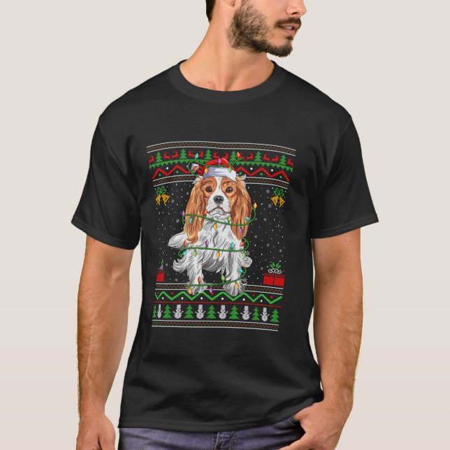 Camiseta Cavalier King Charles Spaniel às luzes de Natal (Frente)